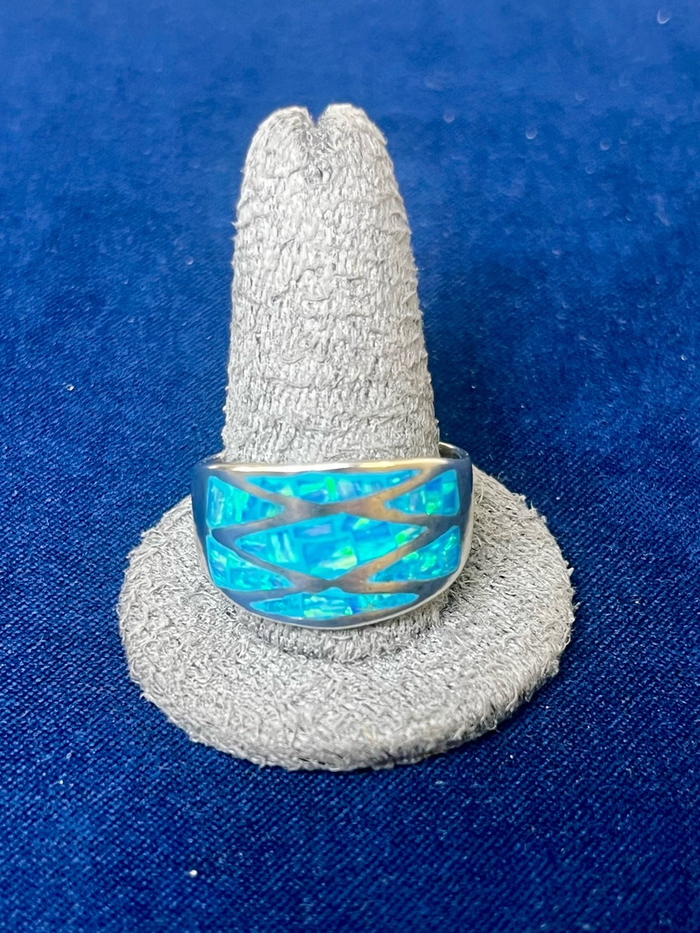 Turquoise Blue Opal Inlay Women's Silver Band Ring